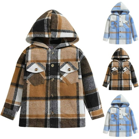 Toddler Boys Girls Jacket Plaid Button Outerwear Jackets for Kids Long Sleeve Top Outfit Baby Boy Girl Fall Winter Clothes Boys Winter Coat Size 8