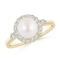 ANGARA Japanese Akoya Cultured Pearl Halo Engagement Ring in 14K Yellow Gold for Women | June Birthstone, Birthday, Anniversary, Jewelry Gift for Women | Pearl Ring