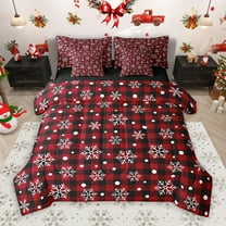 Manfei Modern Grid Artistic 7-Piece Twin Bedding Sets,Cute Christmas Snowflake Bedding Comforter Set,Red Black White Sheet Sets For Girl Kids,Super Cozy Room Decor Reversible