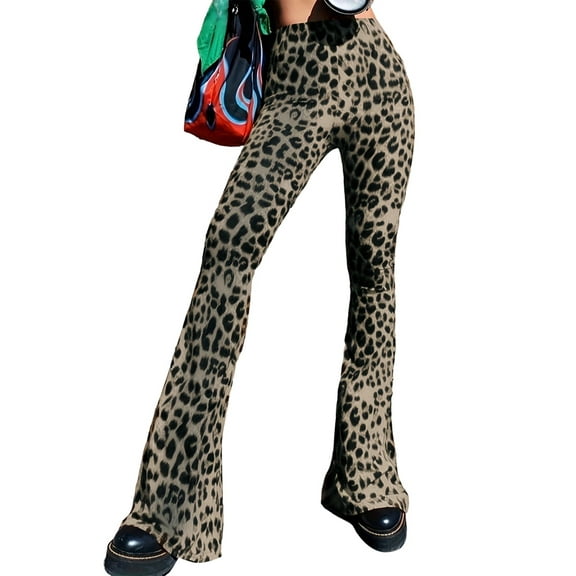 Flare Yoga Pants for Women - Soft High Waist Bootcut Leggings Tall & Long Leopard Flared Pants Leopard XS