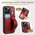 thumbnail image 3 of Elehold Luxury Leather Hand Strap Card Slot Case Compatible with iPhone 14 Pro Max 6.7 Inch with Camera Protection Card Slot Shockproof Kickstand Lanyard for iPhone 14 Pro Max 6.7 inch, Red, 3 of 8