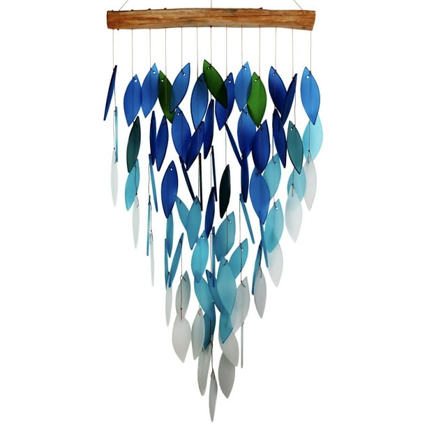 Blue Handworks Glass Wind Chime Deluxe Ocean Waterfall Wind Chimes for