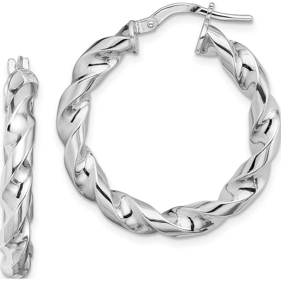 Sterling Silver Rhodium-Plated 4X20mmtwisted Hoop Earrings (28.9 X 26.7) Made In Italy qe13129