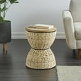 thumbnail image 2 of DecMode Rattan Handmade Woven Stool with Wood Tabletop and Black Frame, Brown, 2 of 9