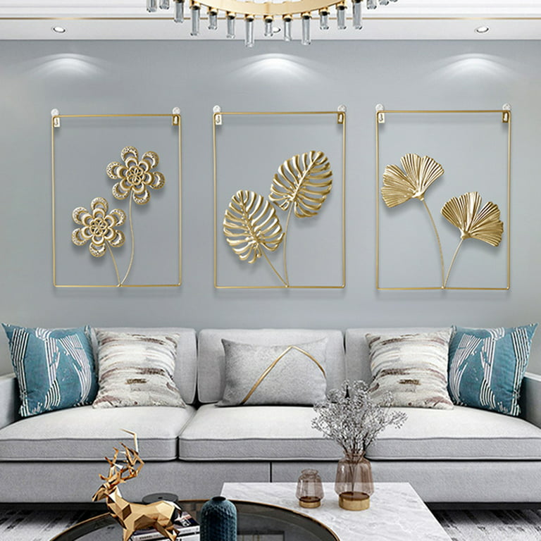 Gold Metal Wall Decor,Golden Leaf Wall Hanging Decor with Frame, Wall  Ornaments, Golden Metal Art Wall Sculpture for Living Room, Office, Home,  Hotel 