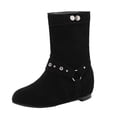 thumbnail image 2 of AUNVITO Women Mid Calf Boots Suede Round Toe Studded Buckle Straps Inner Wedge Height Casual Chunky Heel Shoes, 2 of 6