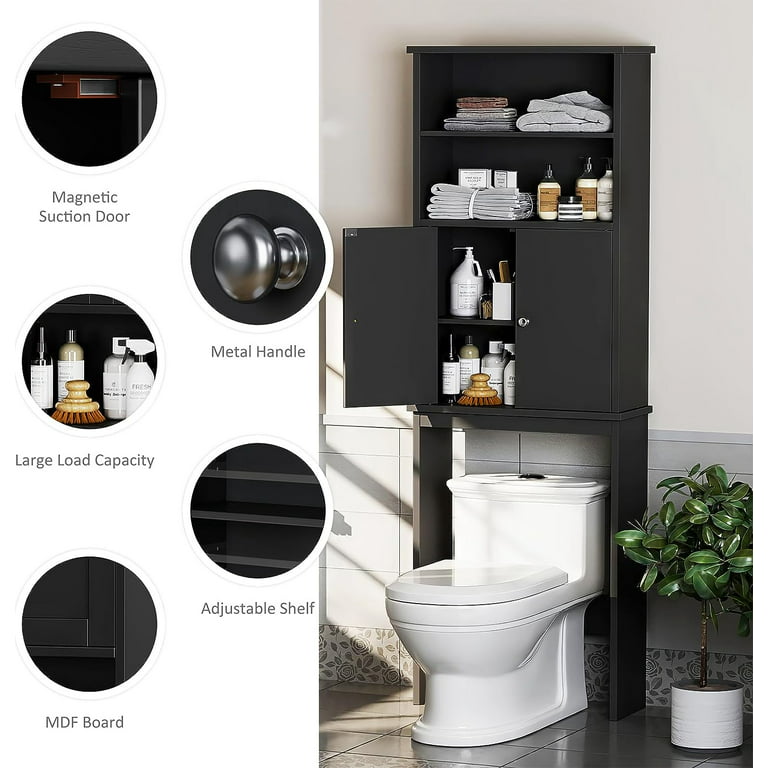 Sobaniilo Over The Toilet Storage Cabinet for Bathroom, Storage Organizer Over Toilet, Space Saver with Tempered Glass Doors, 75in, Black