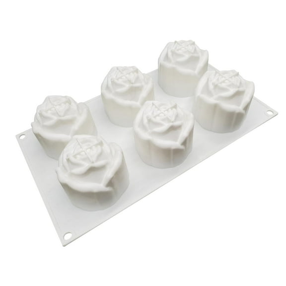 Fiaya Women Valentines Day 3D Rose Flowers Silicone Mold, 1pc 6 Cavity Rose Shape Chocolate Molds, Non-Stick Baking Pan Mould for Dessert Cheesecake Fondant Candy Cupcake Soap, 11.65×6.77inch