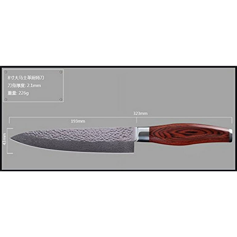 SiliSlick Damascus Chef's Knife Hammered Design  Professional 8 VG-10  Japanese Stainless Steel, Precise Cutting Meat, Vegetables, Steel Razor  Sharp Blade Edge 