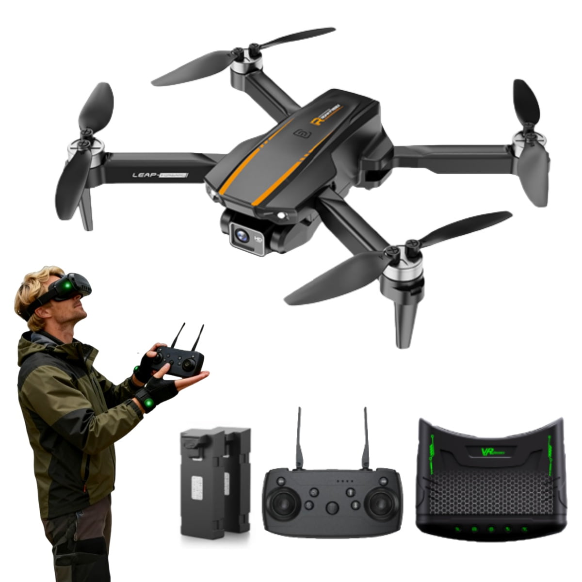 Ourlife Foldable FPV Drone with Dual Cameras, VR Goggles 2.4" Display, Brushless Motor, Obstacle Avoidance RC Quadcopter