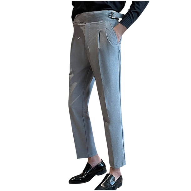 Pantalones largos de moda para hombre, casuales, de color sólido, con bolsillos y cremallera, cintura elástica, de poliéster.