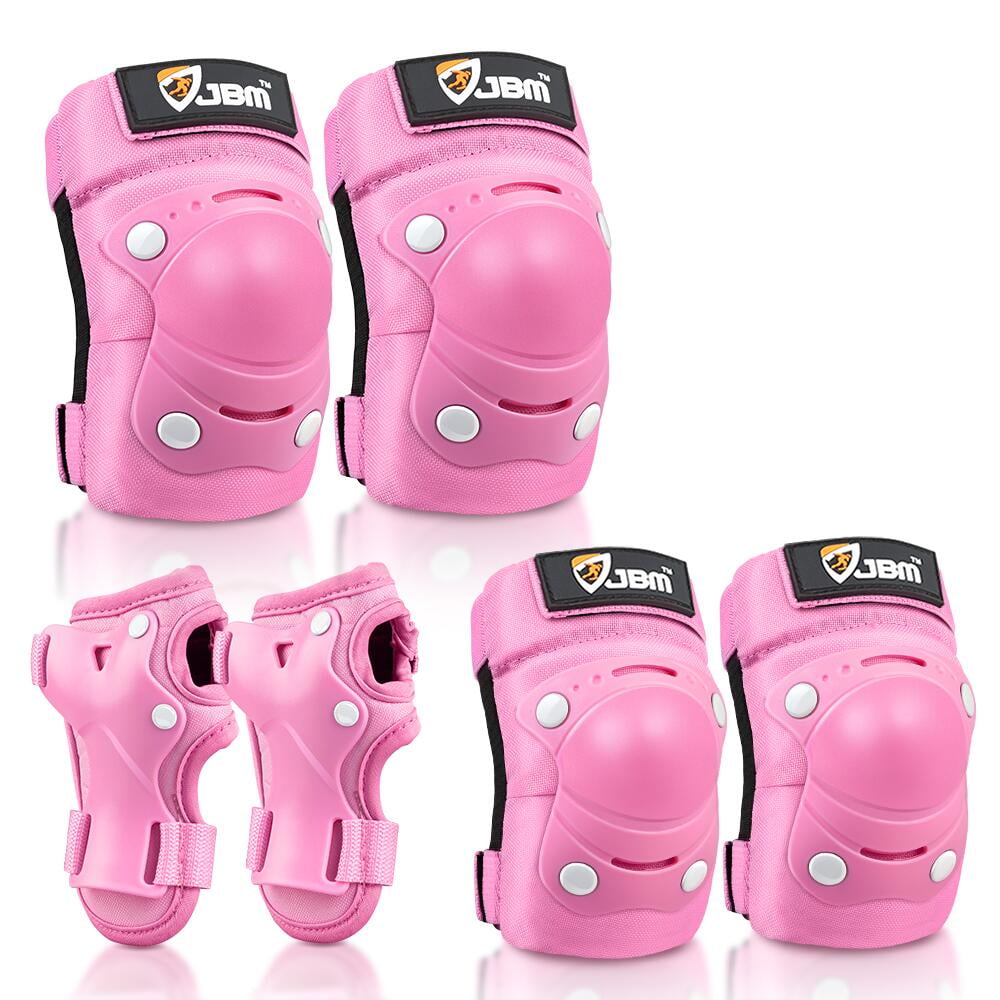 JBM Kids Knee Pads and Elbow Pads with Wrist Guards 3 in 1 Protective Gear Set for Children Outdoor Activities, Pink