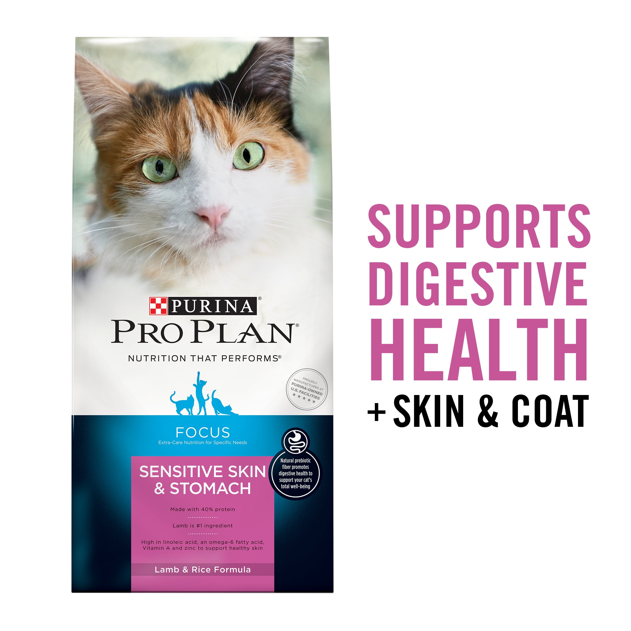 Purina Pro Plan Sensitive Stomach Dry Cat Food, Focus Sensitive Skin & Stomach Lamb & Rice