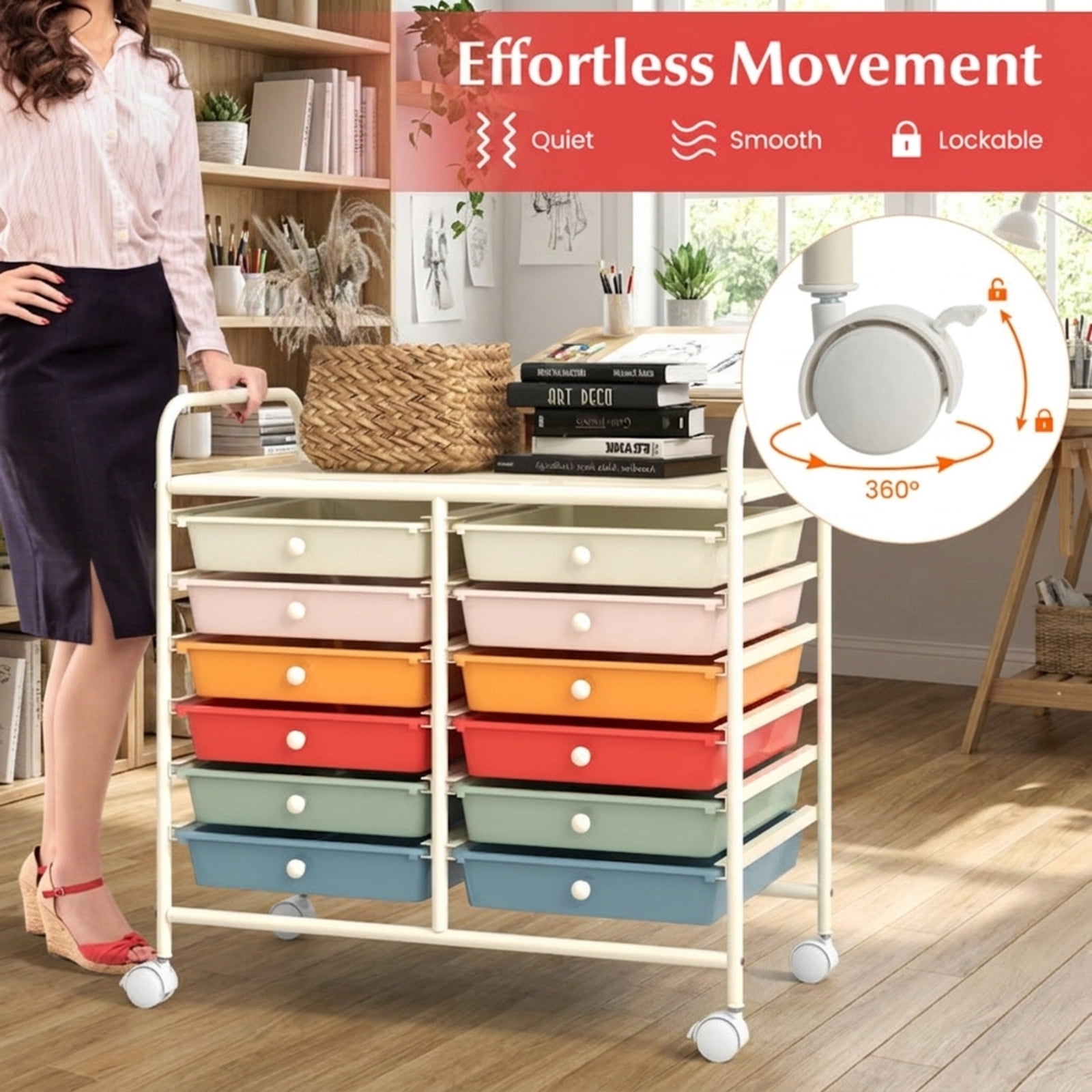 Furnibear 12 Drawers Rolling Storage Cart for Home and Office Multi Organizer for Craft Room Classroom, Macaron