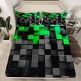 thumbnail image 2 of Homewish Black Green Plaid 3pcs Twin Sheet Sets For Female Men Adults,Abstract Geometric Buffalo Twin Fitted Sheet,Futuristic Cubes Breathable Flat Sheet,Microfiber Bedroom Decor, 2 of 7