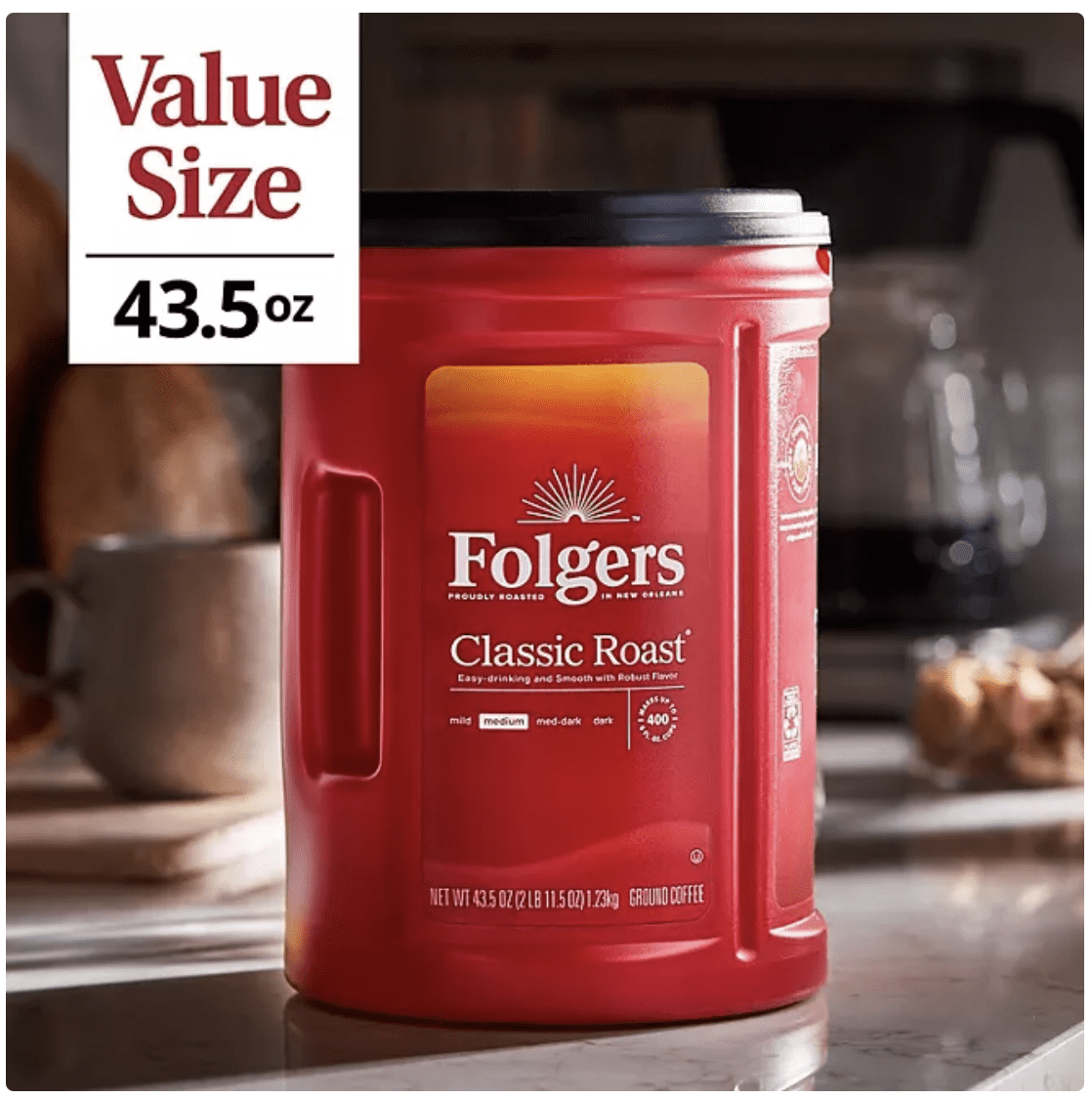 Folgers Classic Medium Roast Ground Coffee, 43.5 oz.