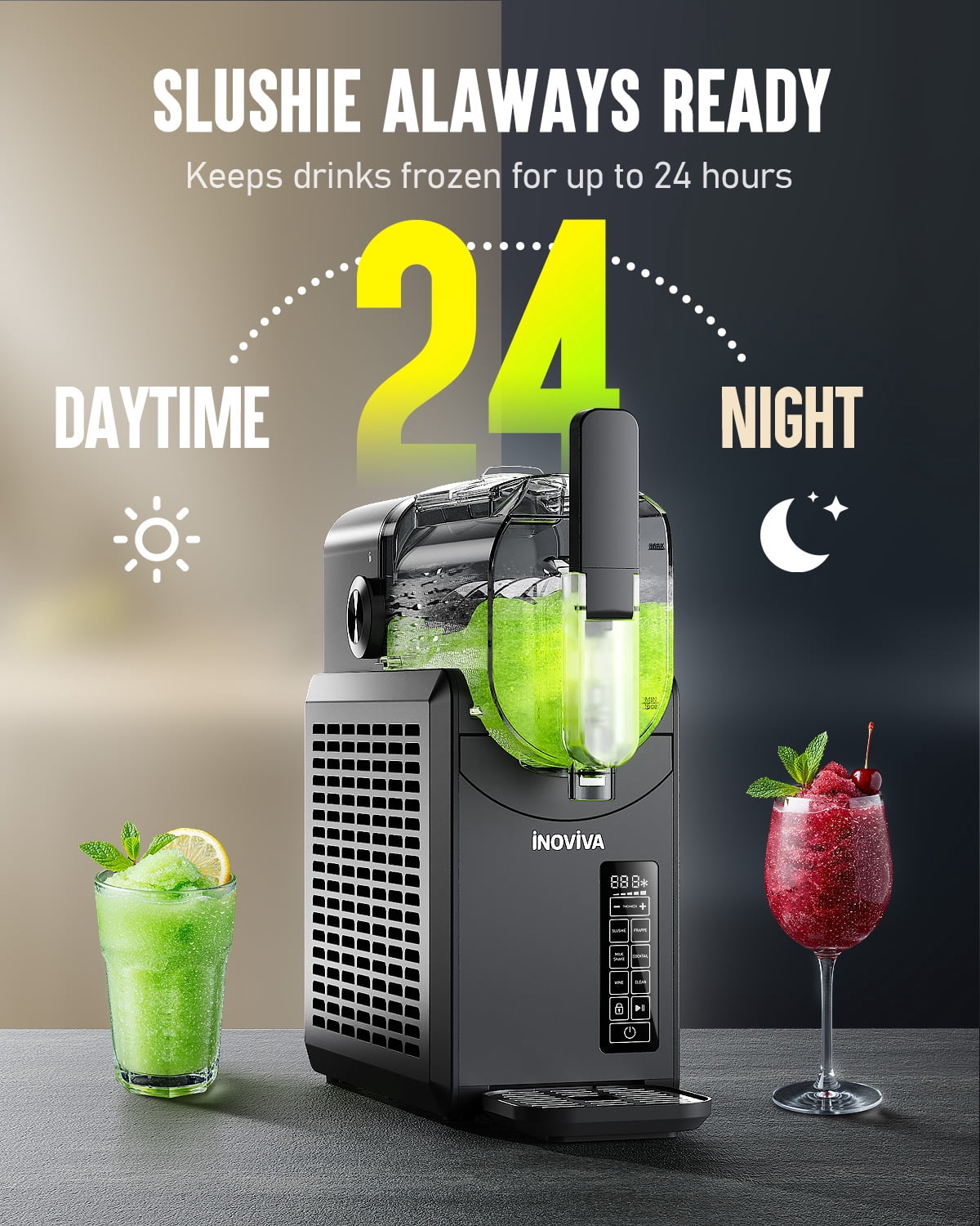 Slushie Machine, No Ice Needed, 88 oz INOVIVA Slushy Machine for Home with Self-Cleaning Function, Professional Frozen Drink Maker, 5 Preset Programs, Frozen Margaritas, Frapps, Milkshake, and More