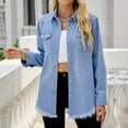thumbnail image 2 of Lovskoo Denim Shirt Women Summer Tops Button Down Collared Long Sleeve Solid Color Casual Denim Shirt with Pockets Denim Jacket Lapel Top Shirt Blue, 2 of 8