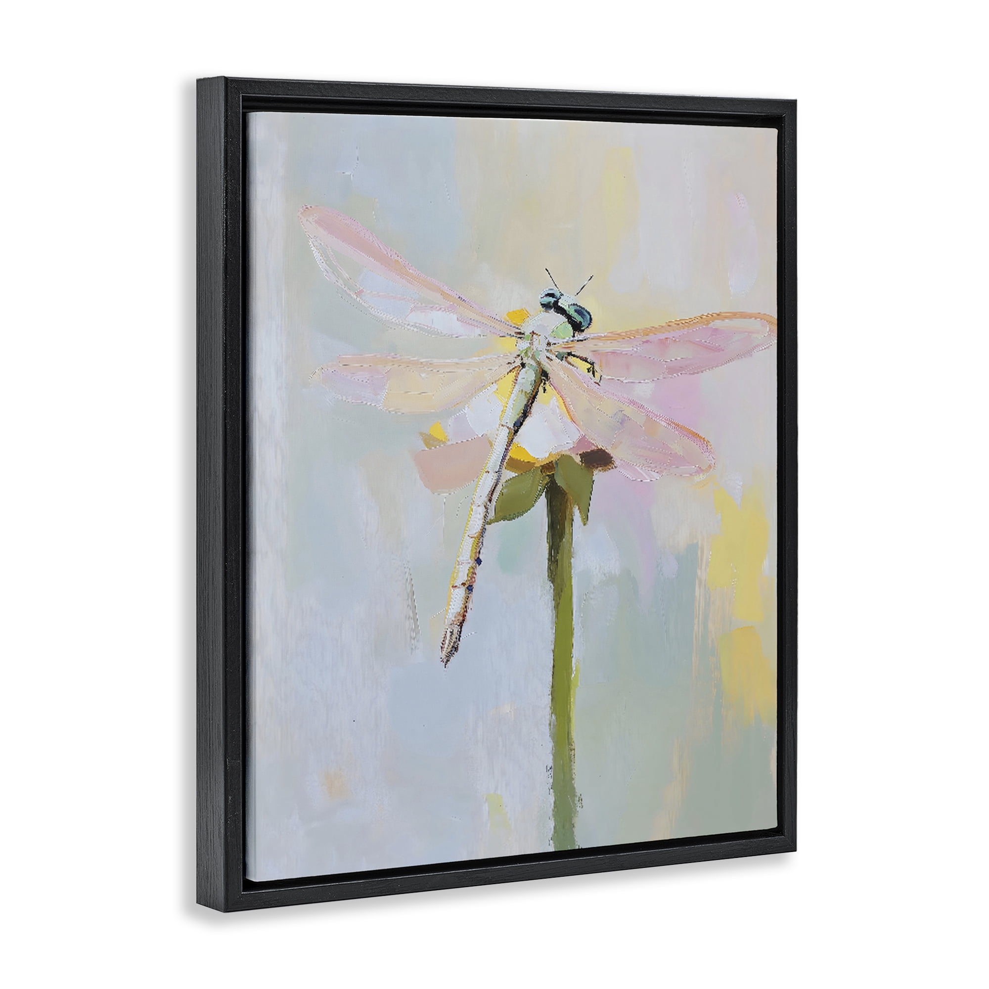 Stupell Industries Pastel Dragonfly Landing Black Framed Floater Canvas Wall Art, design by The Prints Vibe