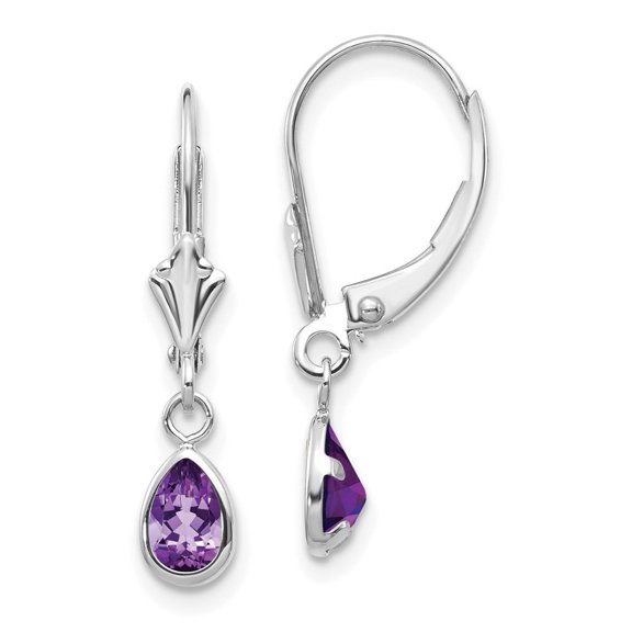 Auriga Fine Jewelry 14K White Gold Amethyst/February Dangle Earrings for Women(L- 23mm, W- 4mm)