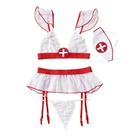 

HGWXX7 Plus Size Lingerie Fun Three-point Underwear With Garters Women s Style Clothes Nurse s