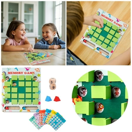 Jeu de Mémoire Assorti pour Enfants Jeu de Société en Bois Jouets de Voyage Activité Éducative Apprentissage pour Tout-Petits Anniversaire