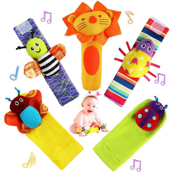 Soft baby wrist rattle foot socks toys for boys or girls, rattle socks newborn toys-brain development baby toys suitable for 0-3, 0-6, 3-6, 6-12 months old children's birthday gifts (5 pieces )