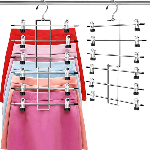 Perchas, perchas para pantalones, organizador de armario colgante que ahorra espacio, perchas para faldas de 6 niveles con gancho giratorio de 360°, perchas que ahorran espacio con clips, organizadore