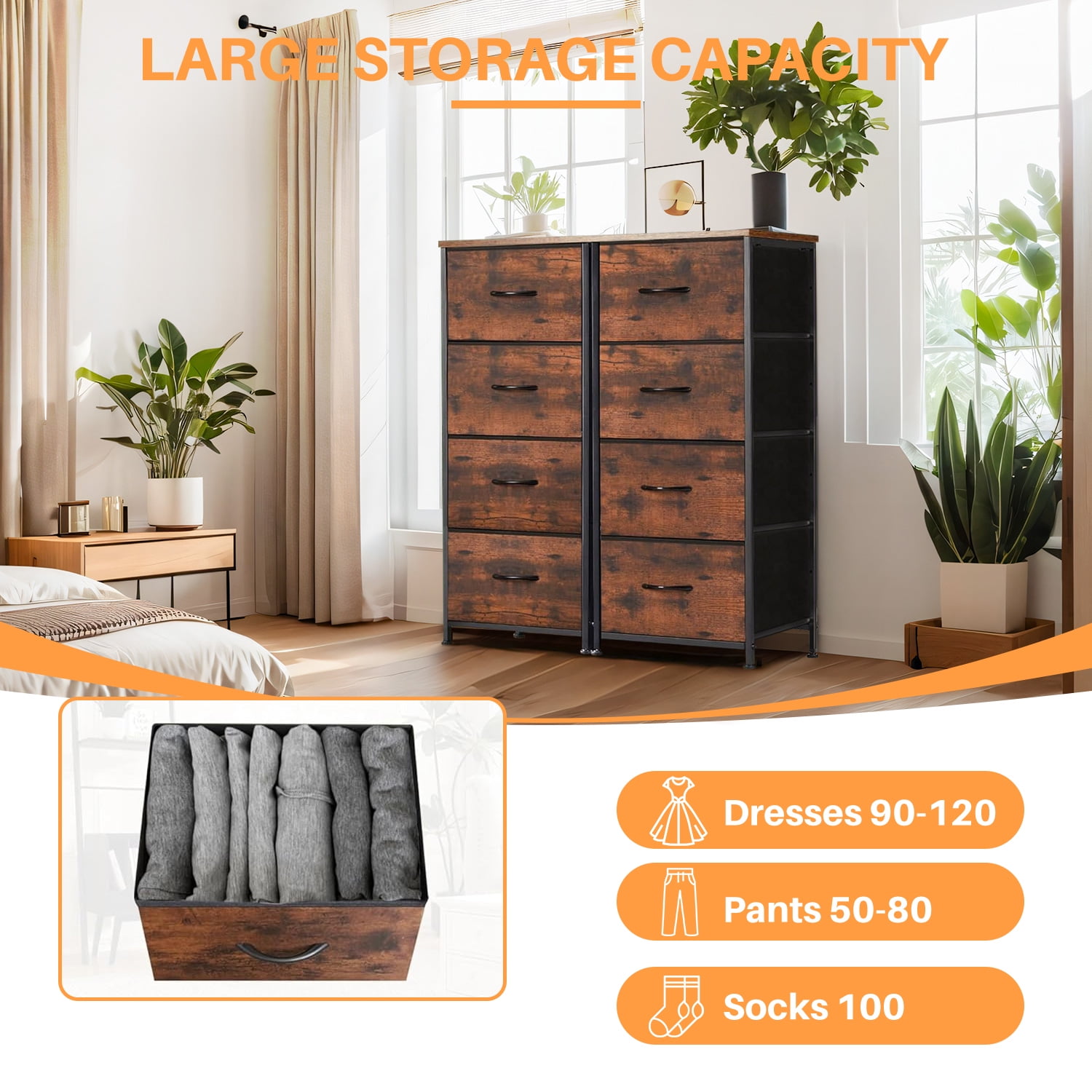 Simenmax 4 Storage Dresser for Bedroom, Wide Fabric Closet Chests Organizer Tower Furniture, Brown