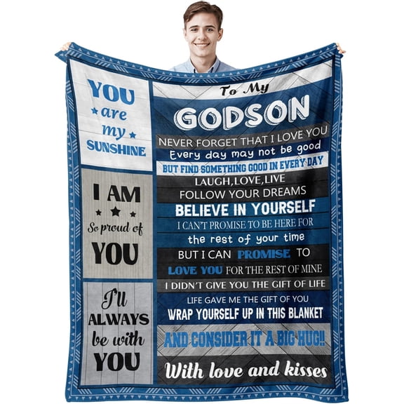 Godson Gifts from Godmother Godfather Godparents, God Son Gifts Blanket, First 1st Communion Baptism Gifts for Boys, Godson Confirmation Gifts for Teenage Boys, Christian Gifts for Men Blanket