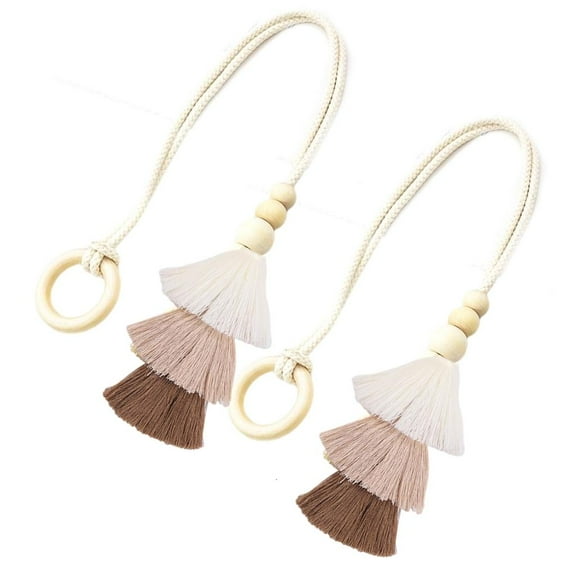 AOOOWER 2 Pack Curtain Tiebacks for Window Drapery Holders Home Decors Cotton Woven Rope With Fringe Tassels Embellishments