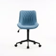 thumbnail image 3 of YOUNIKE Upholstered Desk Chair, Armless Computer Chair with Wheels，Modern Faux Leather Office Chair，Adjustable Swivel Rolling Chair，Adjustable Height，Suitable for Office, Home, Blue, 3 of 15