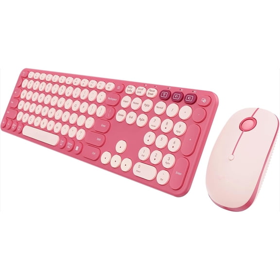 Bluetooth Keyboard and Mouse Combo, COE202 2.4G USB   Dual Bluetooth, Round Cute Keycaps, Full Size Wireless Keyboard Mouse