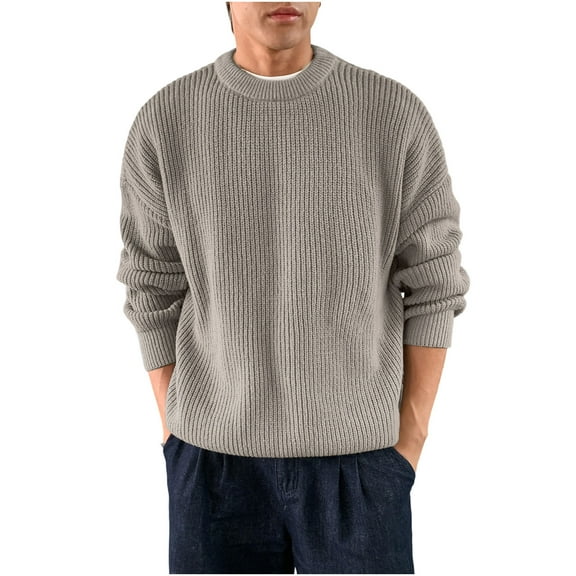 Crew Neck Sweater for Men Casual Winter Comfy Sweatshirt Knitwear Long Sleeve Plain Pullover Knit Tops Loose Fit (XL, Gray)