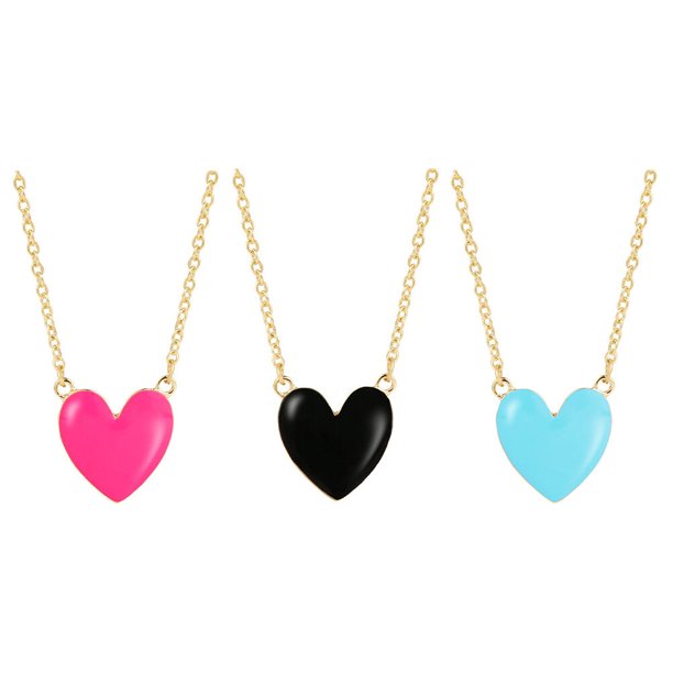 KAKOWELY Collar de corazón de San Valentín de 3 piezas, cadena de cuello de aleación creativa, collar para mujer