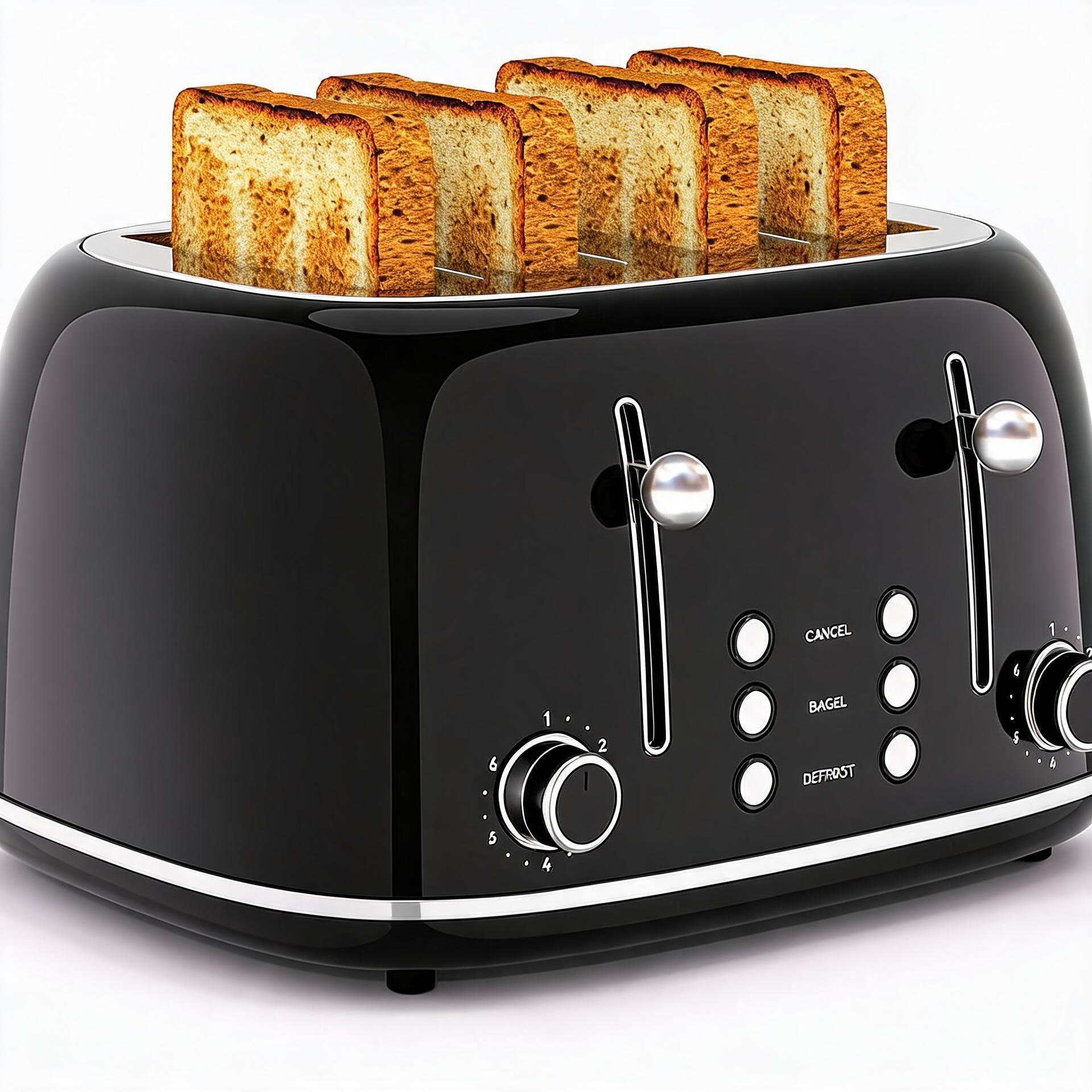 4 Slice Retro Stainless Steel Toaster with 6 Shade Settings 1.5 Inch Wide Slots Cancel Defrost Reheat Dual Independent Controls Removable Crumb Tray Black