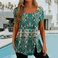 thumbnail image 2 of Taqqpue Womens Tunic Tops Square Neck Side Split Button T Shirts Casual Short Sleeve Geometric Print Summer Tees Comfortable Tunic Shirts Flare Blouses Tops for Women, 2 of 5