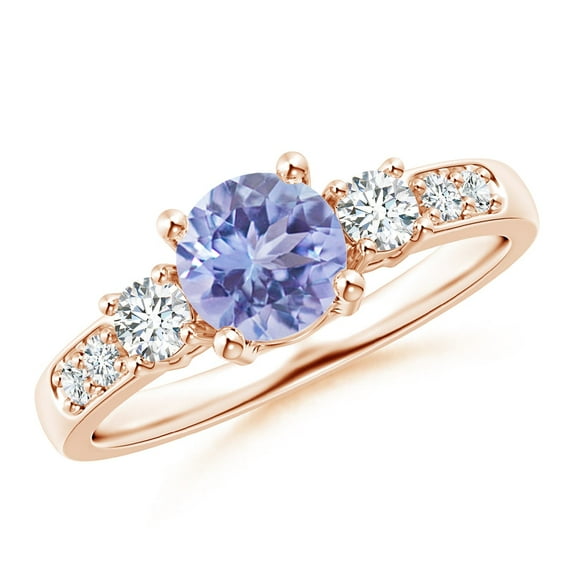 ANGARA Natural Three Stone Tanzanite and Diamond Ring in 14K Rose Gold for Women (Size-6mm) | December Birthstone, Birthday, Anniversary, Jewelry Gift for Women | Natural Tanzanite Ring