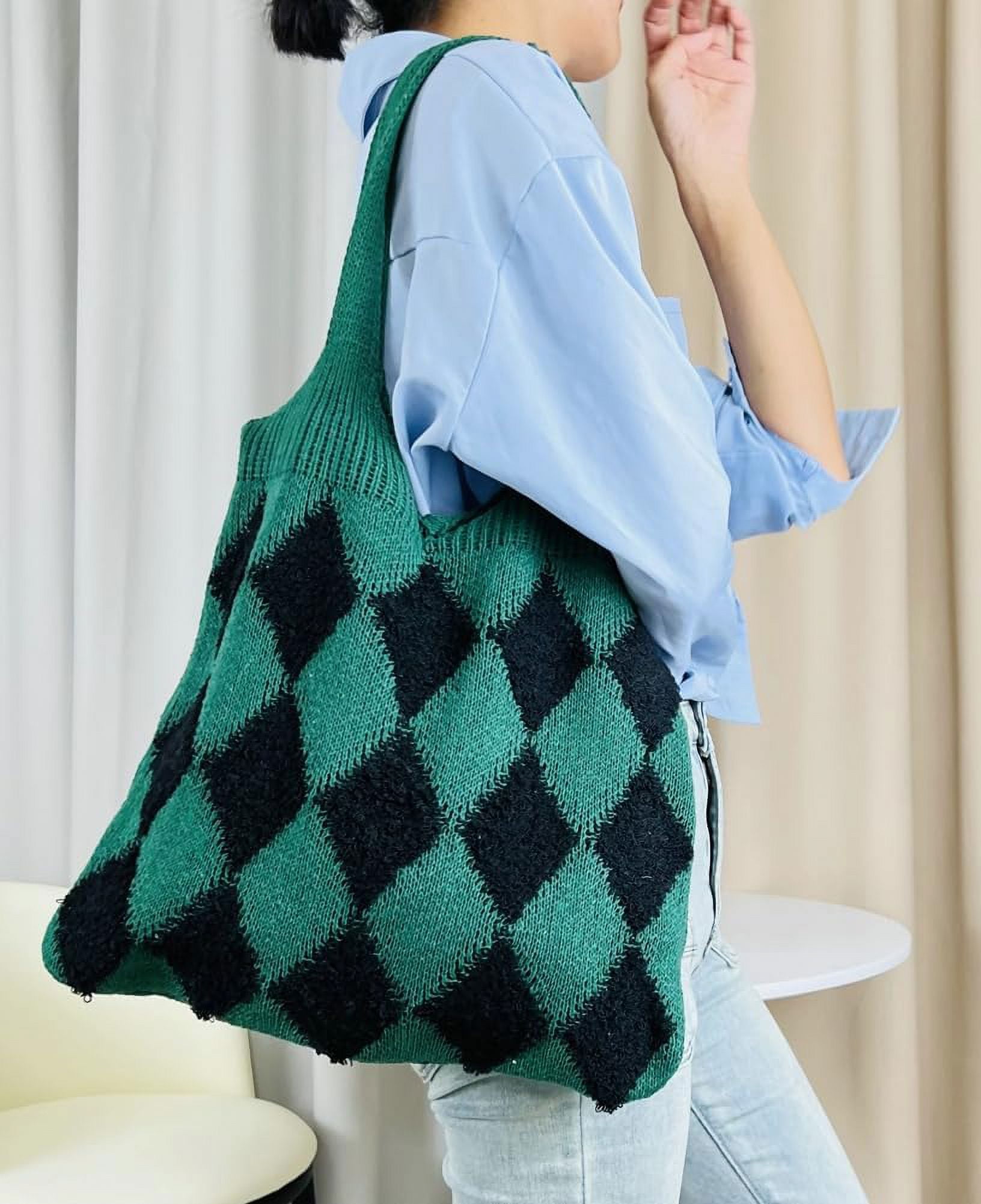 Kukuzhu Women’s Hobo Bag Crochet Large Purse Knitted Aesthetic Tote Bag Colorful Shopping Shoulder Bag Mesh 2023