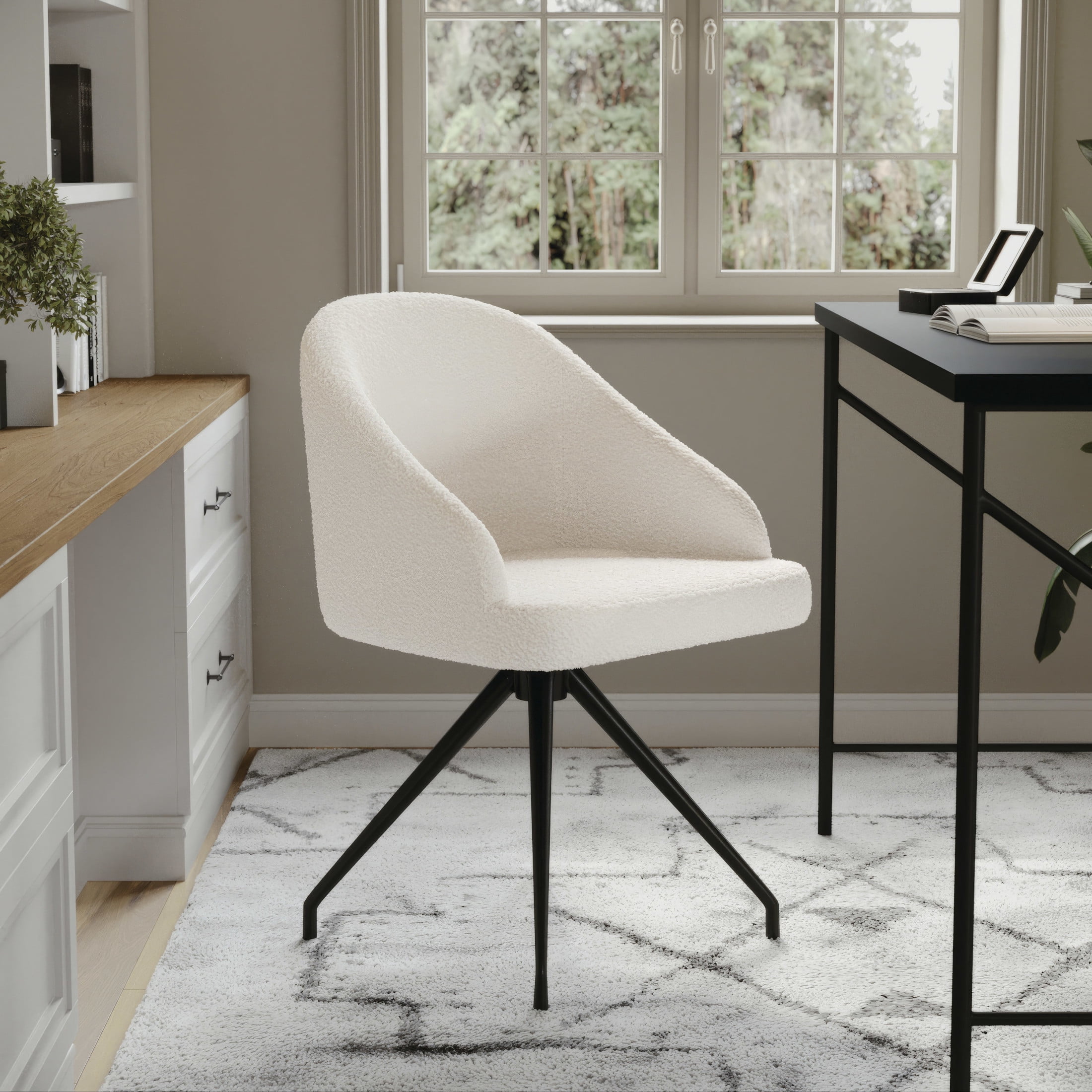 Martha Stewart Sora Upholstered Stationary Office Chair in White/Oil Rubbed Bronze