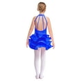 thumbnail image 2 of TiaoBug Big Girls Rhinestones Latin Jazz Dance Dress Salsa Rumba Cha-cha Dancer Ruffle Tutu Skirt Leotard Blue 16, 2 of 5