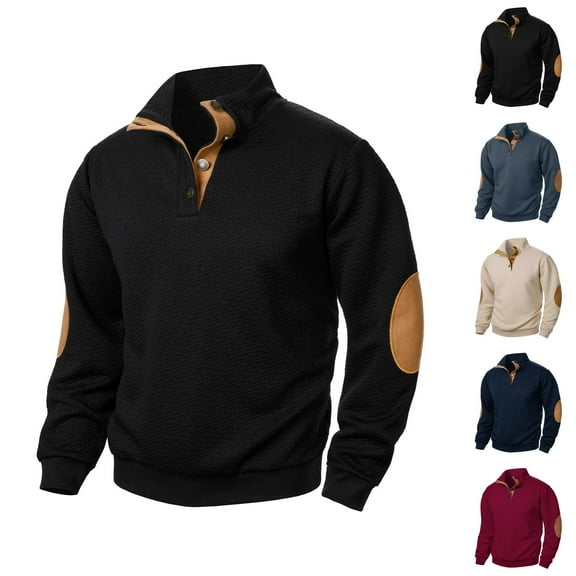 Sweatshirts for Men 2025 Fall Winter Long Sleeve Jacquard Button Stand Collar Sweatshirt Pullover Tops
