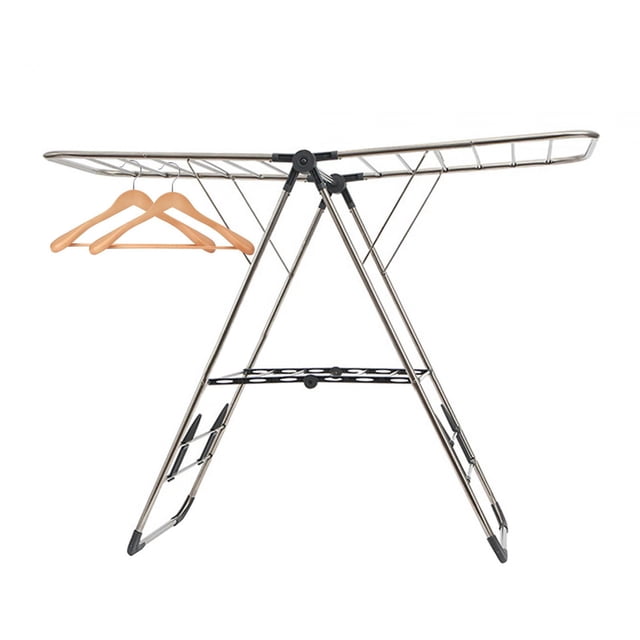 Tendedero plegable de Metal para ropa, estación plegable de altura ajustable, aspecto Simple, almacenamiento duradero para ahorro de espacio para Acero Talla L Gris BLESIY Perchero