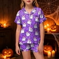 thumbnail image 2 of Xyant Girl Halloween Pjs Soft Button Down Short Sleeve Pajamas Set Kids Toddler 2 Piece Ghost Sleepwear Size 8-9, 2 of 5