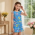thumbnail image 4 of ZIATUBLES Beach Vacation Print Girls Playsuit Kids Summer Casual Romper Button Ruffle Trim Elastic High Waist Round Neck Jumpsuit Shorts Clothes with Pockets for 9-10 Y, 4 of 6