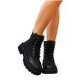 thumbnail image 5 of Taqqpue Women's Ankle Boots Round Toe Thick Sole Side Zipper Lace Up Mid Heel Comfortable Booties for Women Size 5.5-10.5 Fashion Dress Shoes Fall Winter Footwear Casual Walking Daily, 5 of 10