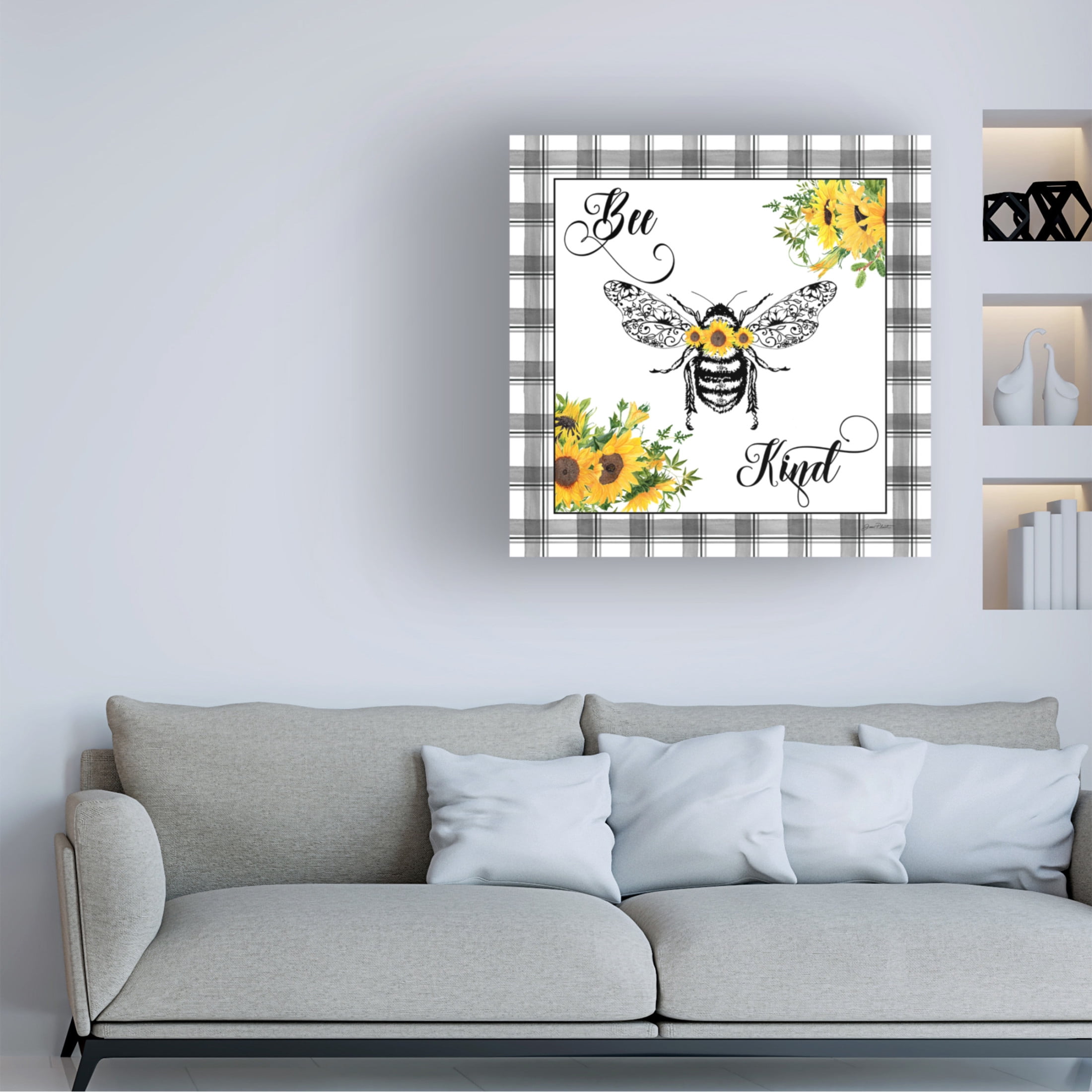 Canvas Wall Art - Jean Plout 'Lovely Plaid Sentiments D' Wall Art for Living Room, Bedroom, or Office Décor by Trademark Fine Art - 18 x 18 Inches