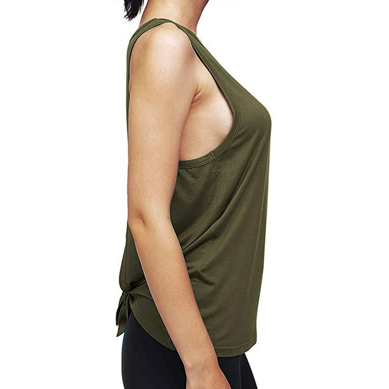 Hfyihgf Womens Cross Backless Workout Tops Tie Back Sleeveless Racerback  Tank Tops Open Back Quick Dry Gym Muscle Tanks Yoga Shirts(Army Green,XXL)