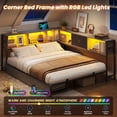 thumbnail image 3 of Queen Size Corner Bed Frame with Storage Bookcase,Queen Daybed with Charging Station and Led Lights,Metal Platform Bed Frame with Storage Drawers Underneath for Living Room,Bedroom & Guest Room,Gray, 3 of 8