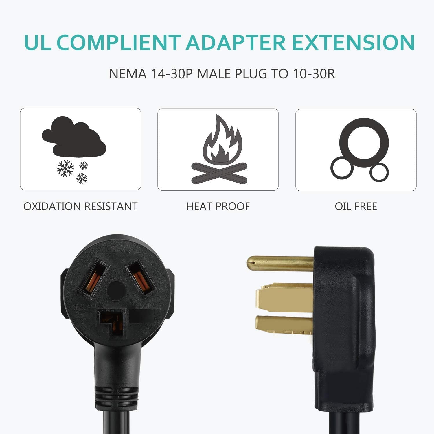 BOEEMI 4 Prong New Electric Dryer Plug Male to 3-Prong Old Dryer Receptacle Female Connector Adapter, NEMA 14-30P to 10-30R 4-Prong Dryer Outlet Adapter, 30A 125/250V 1.5FT, UL Compliant